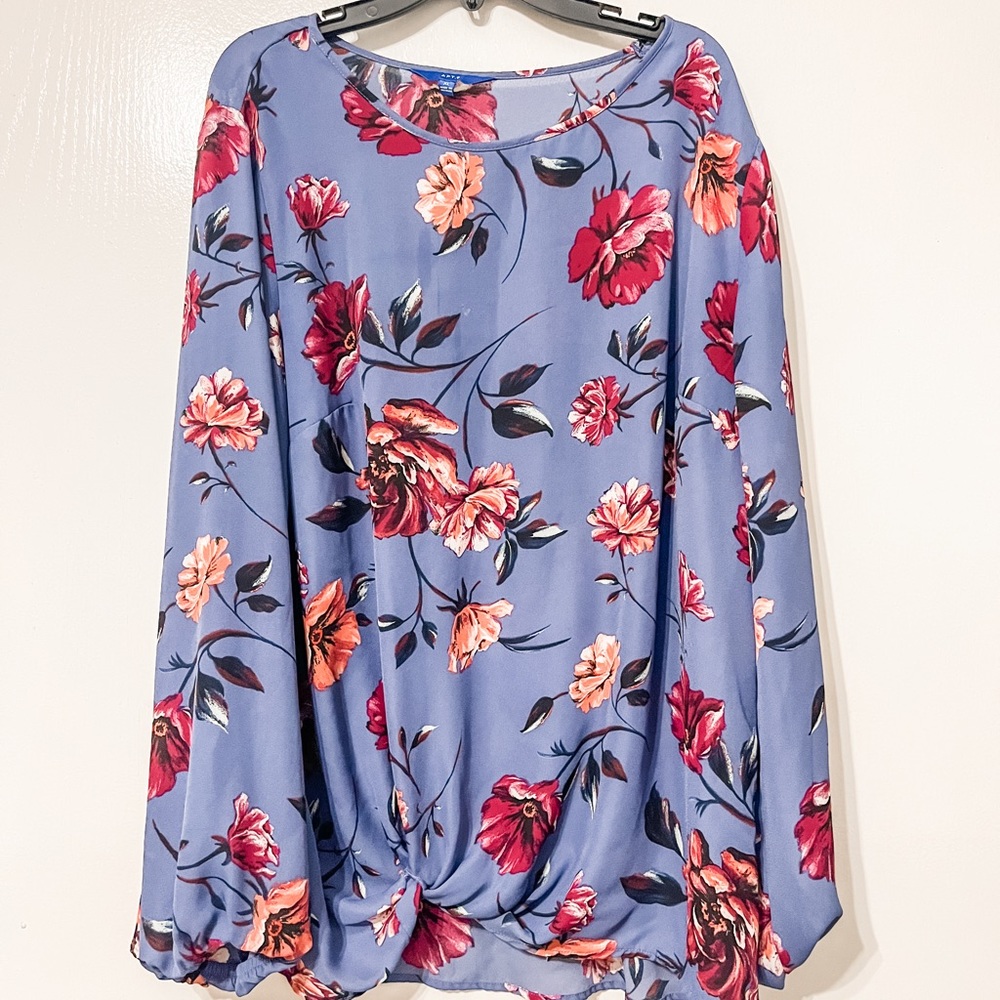 Twist front purple floral shirt